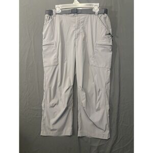 LL Bean Pants Women Large Gray Cargo Elastic Waist Tropicwear Capri Nylon Hiking